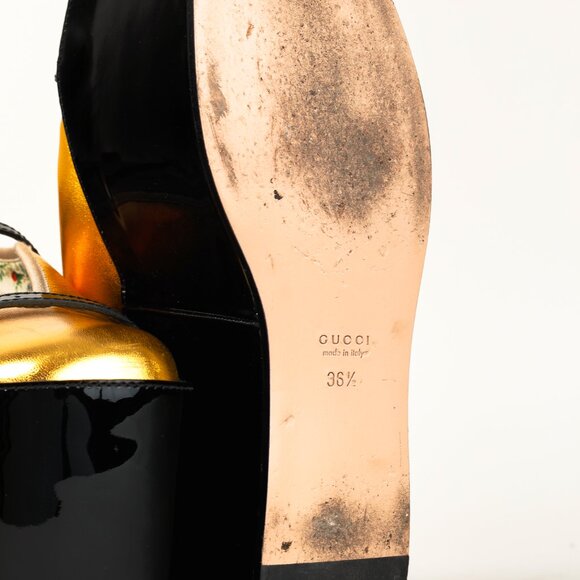 Gucci Gold & Black Patent Leather Hannelore Detachable Platform Flat - Picture 5 of 13